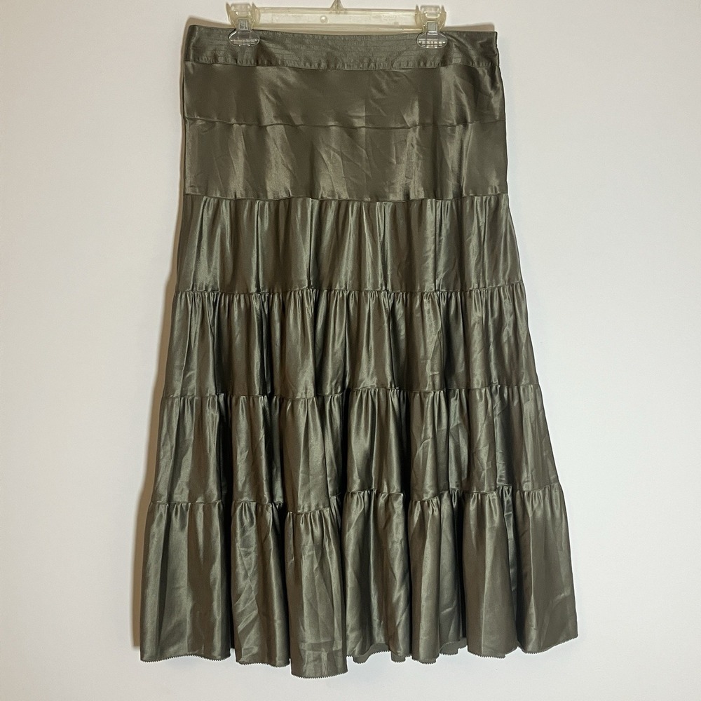 Liz‎ Claiborne Skirt Womens Green 12 Satin Tiered Party Formal Christmas Zip L